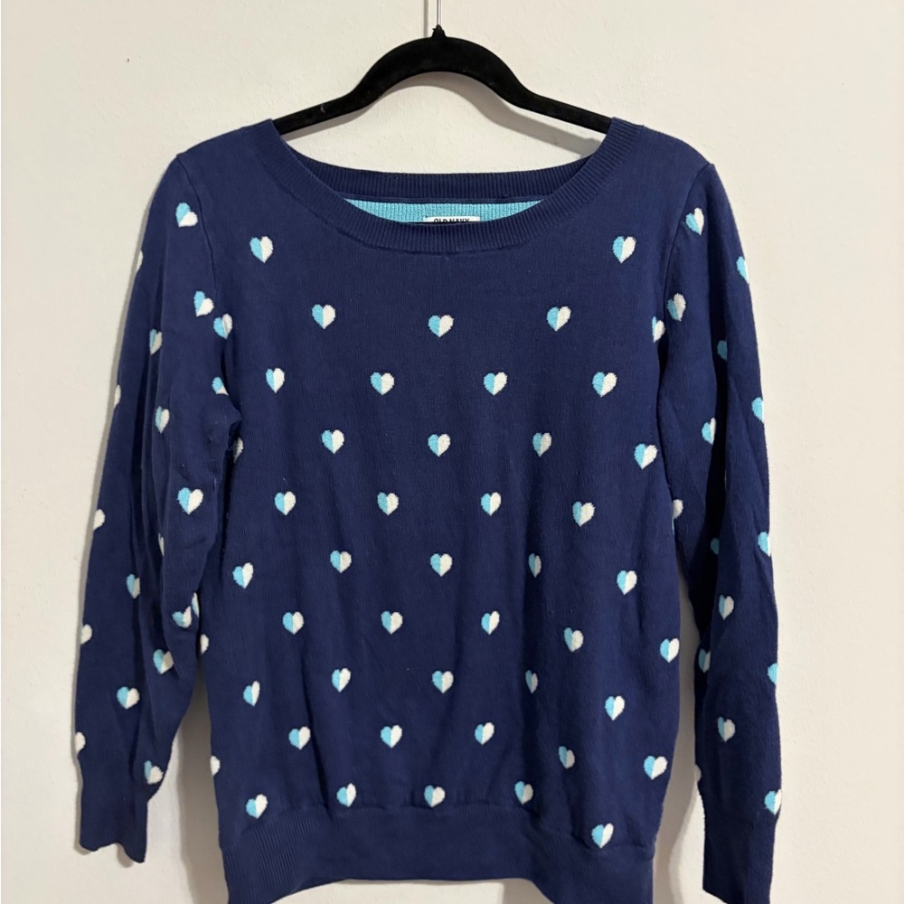 GAP Navy Sweater with Heart Pattern Gap Women's Pullover Classic Sweater Size‎ M - Picture 2 of 7